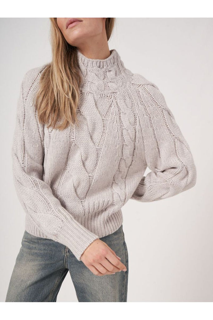 Repeat Chunky Cable Knit Cashmere Turtleneck Sweater 103513-1661 | Snow