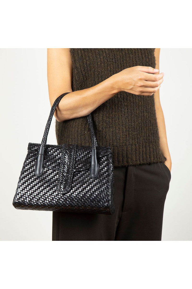 Allan K Kirsten Small Double Jump Leather Woven Satchel | Black ...