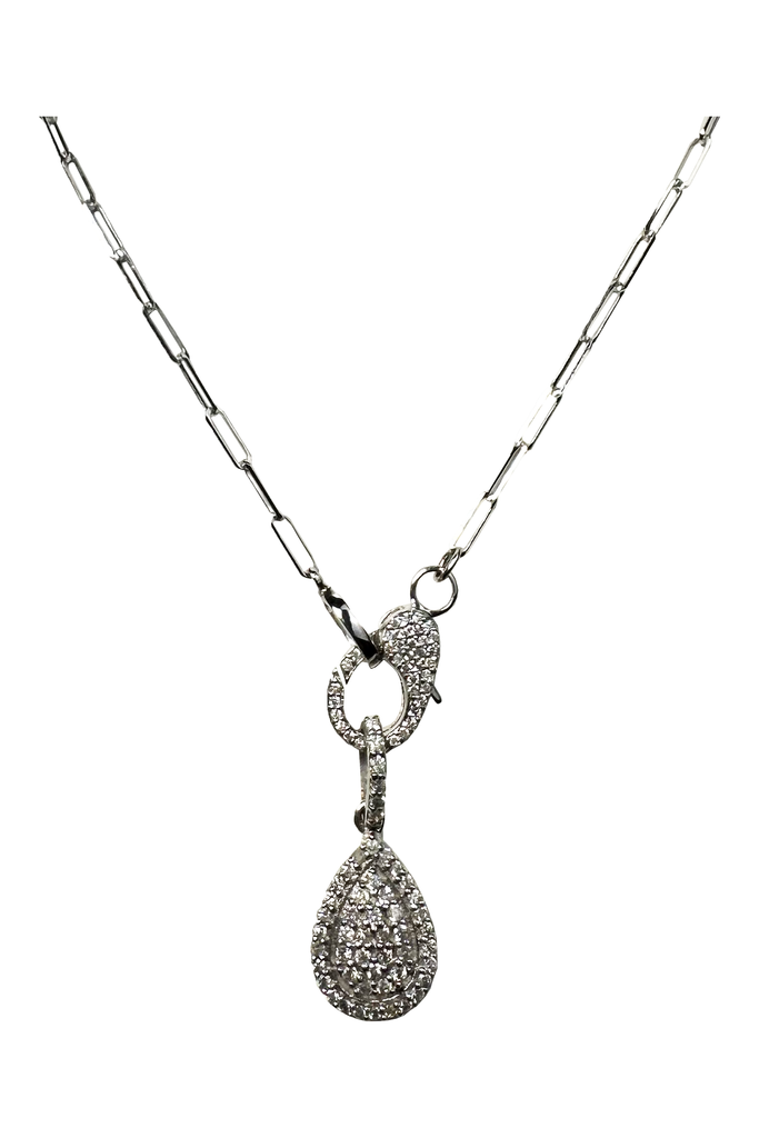 FC Creations Necklace 14K Diamond Pave Lobster Claw Chain w/Pave Tear Drop | White Gold 0.29 Carats