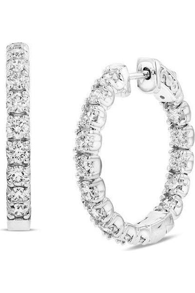 FC Creations Earrings 14K Gold 0.75" Round Inside Outside Diamond Hoops |  White Gold 1.55 Carats