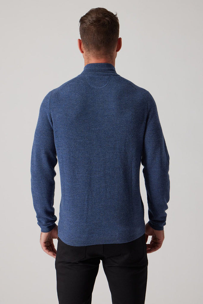 Raffi The Ian Merino Waffle Knit Zip Mock HWC1168-Z | Indigo