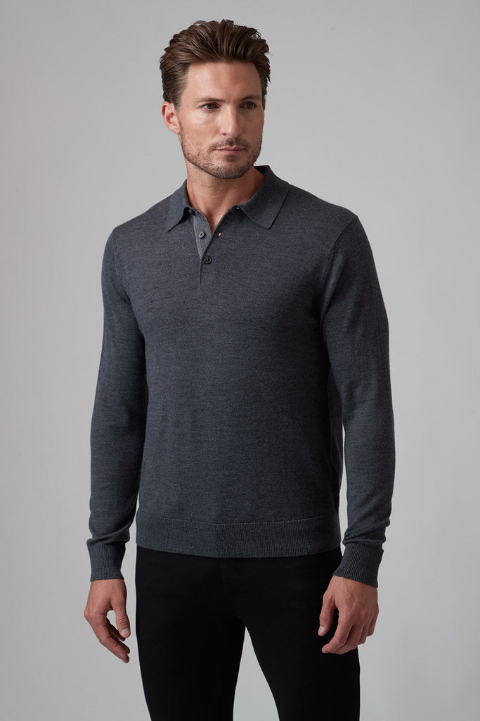 Raffi The Logan Extra Fine Merino Wool Polo HWC19396 | Charcoal