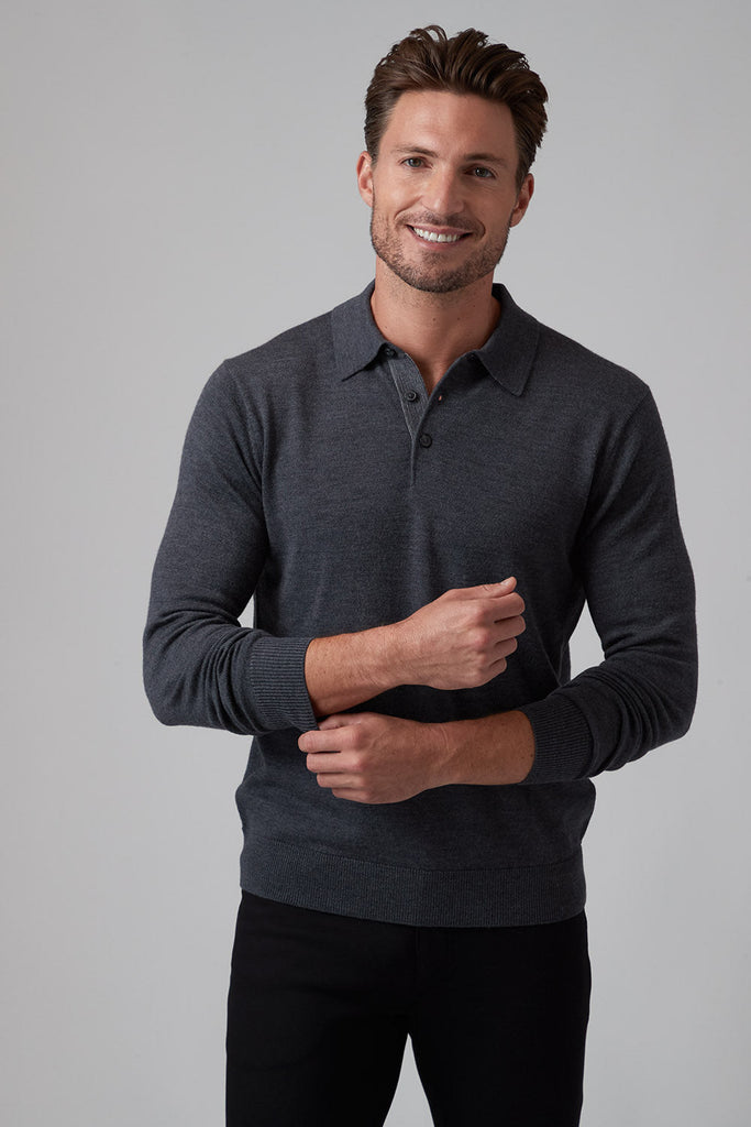 Raffi The Logan Extra Fine Merino Wool Polo HWC19396 | Charcoal