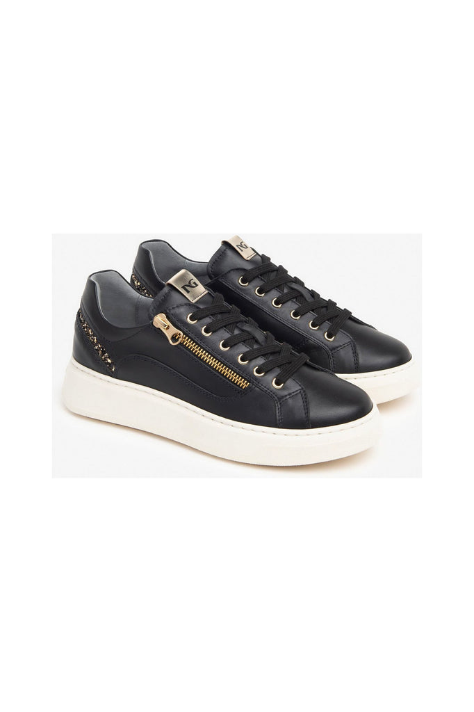 NeroGiardini Leather/Technical Fabric Platform Sneakers I411600D | Nero (Black)