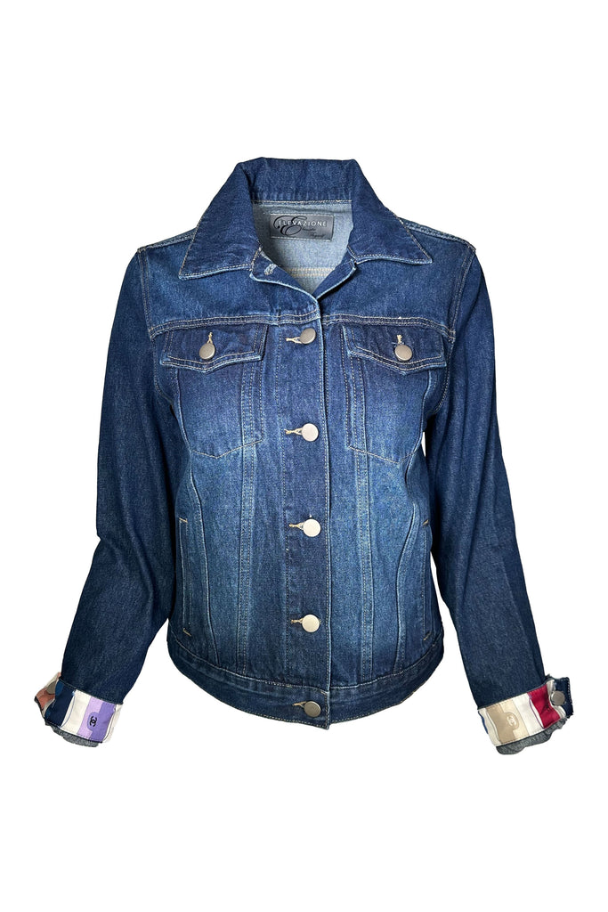 One Of A Kind Designer Scarf Jean Jacket | Denim/Chanel - Bags On Saddle