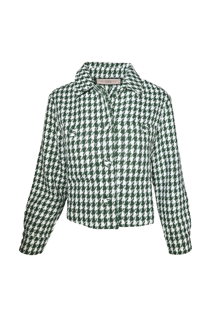 il fiato Geometric Tweed Cropped Jacket MH667 | Green/Ivory