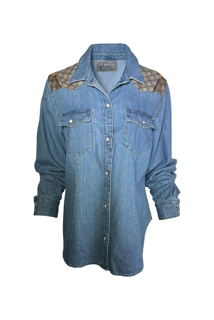 One Of A Kind Designer Scarf Western Shirt | Denim/Gucci