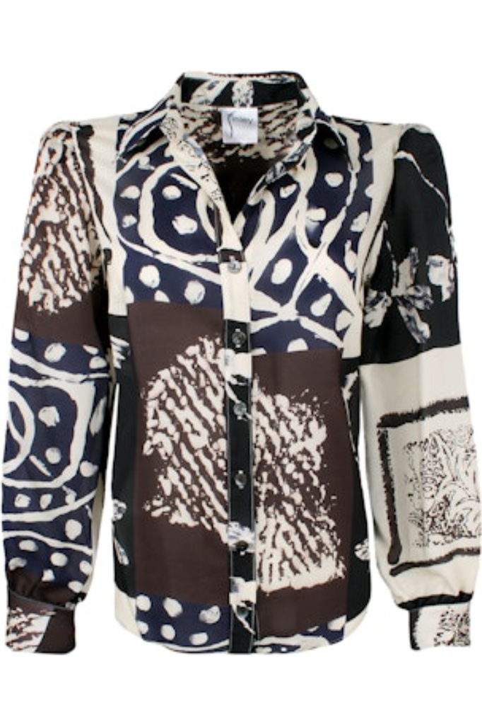 Finley Shirts Colette Asian Abstract Blouse 3592094A | Black/Cream/Multi