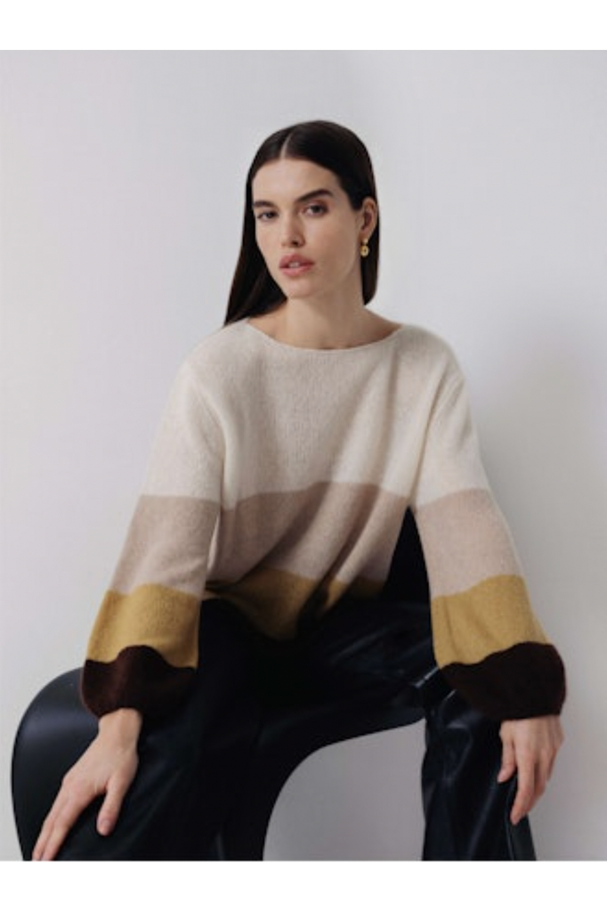 W. Cashmere Maie Color-Block Balloon-Sleeve Pullover | Amber Color Combo