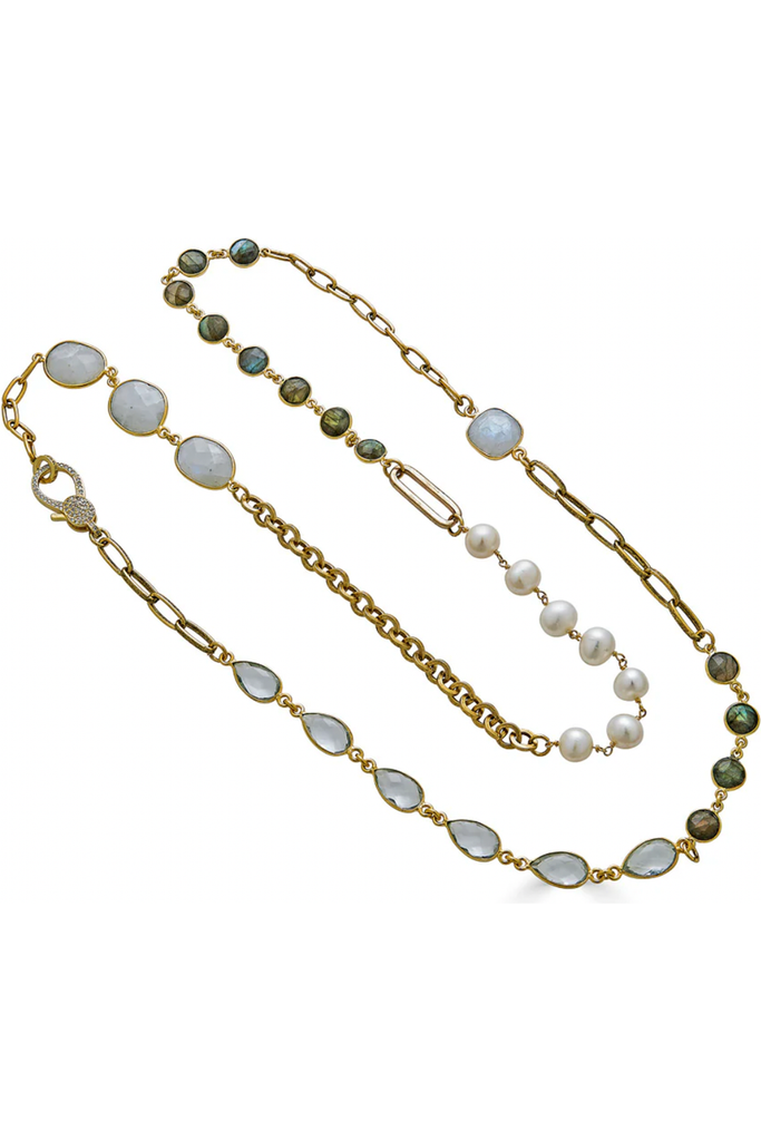 Loni Paul Gold Moonstone, Labradorite, Crystal and Pearl Necklace 779 | Gold