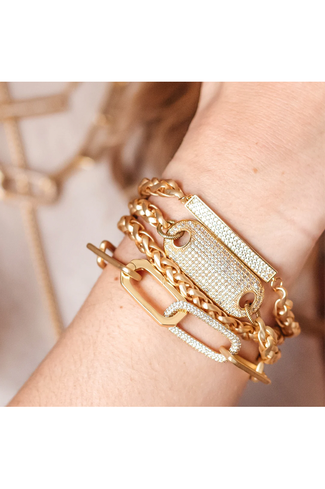 Loni Paul Matte Gold Double Wrap Bracelet with Pave Connector 807 | Gold