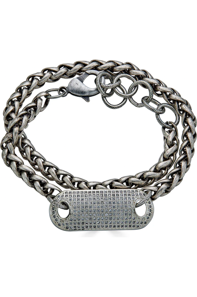 Loni Paul Matte Silver Double Wrap Bracelet with Pave Connector 810 | Silver