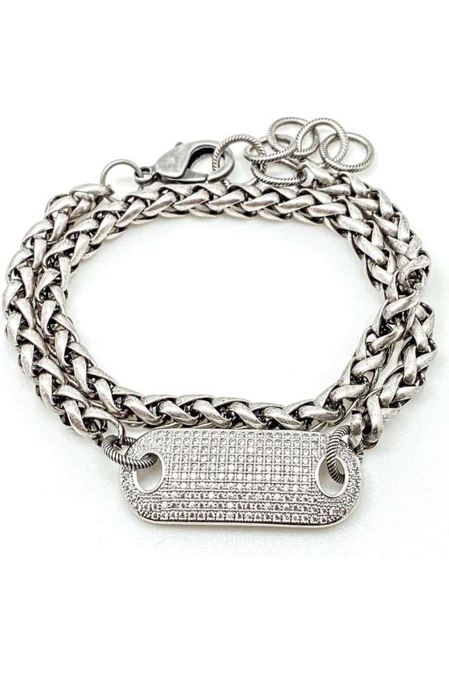 Loni Paul Matte Silver Double Wrap Bracelet with Pave Connector 810 | Silver