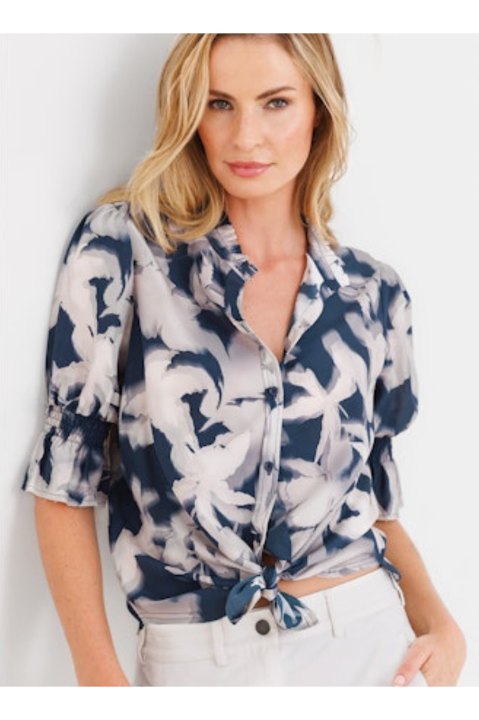 go by Go Silk Go Brooklyn Flea Printed Blouse T1512-BBDF | Blue Bird Floral