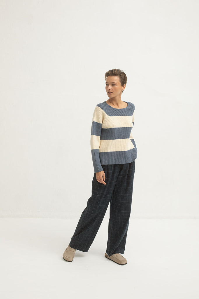 Mus & Bombon Boat Neck Sweater | Blue Stripe