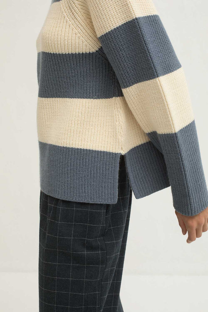 Mus & Bombon Boat Neck Sweater | Blue Stripe