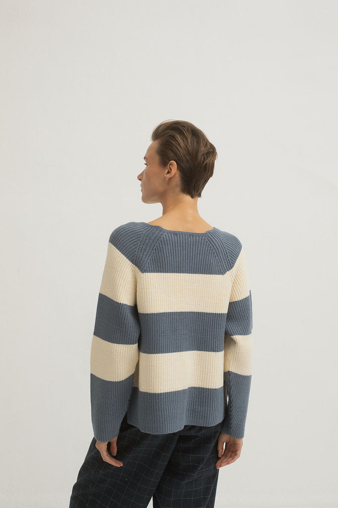 Mus & Bombon Boat Neck Sweater | Blue Stripe