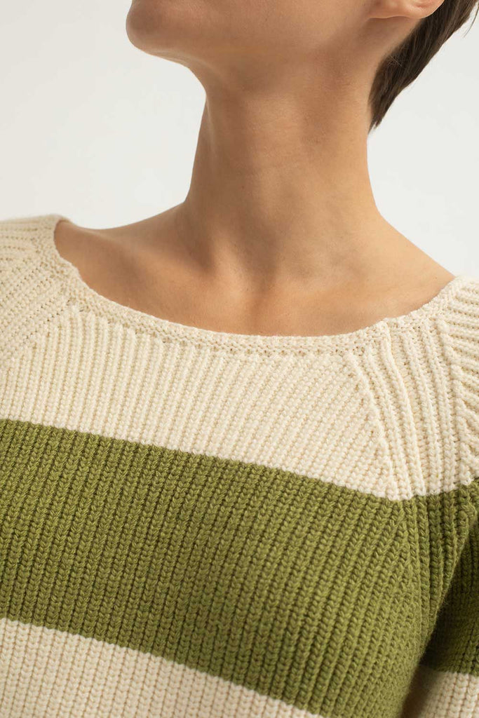 Mus & Bombon Boat Neck Sweater | Green Stripe