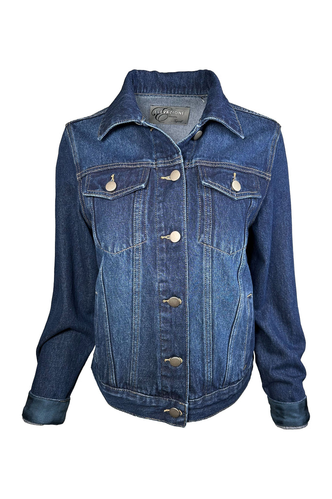 One Of A Kind Designer Scarf Jean Jacket | Dark Denim/Gucci - Stirrup Large Blue Saddle