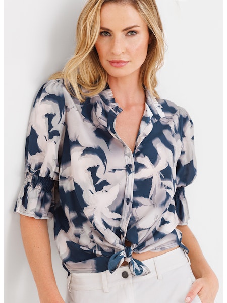 go by Go Silk Go Brooklyn Flea Printed Blouse T1512-BBDF | Blue Bird Floral