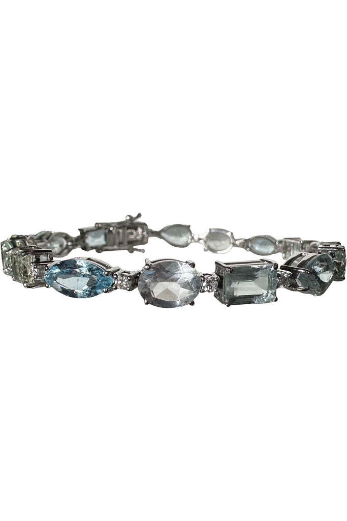 FC Creations Bracelet 14K Gold Diamond/Aquamarine Multi Shape Link Bracelet | White Gold