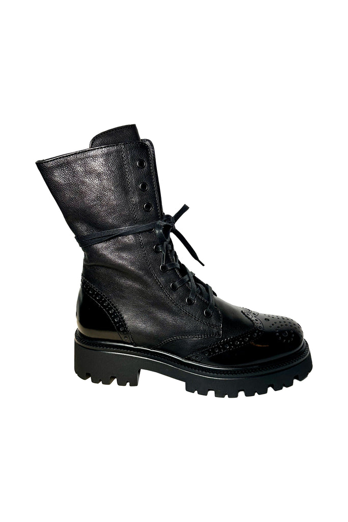 Michele Lopriore Aspen Combat Boots | Black Leather and Brush Leather