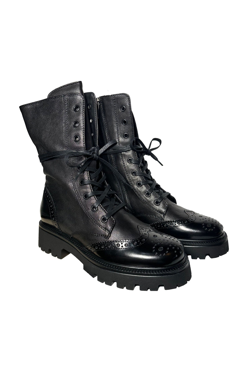 Michele Lopriore Aspen Combat Boots | Black Leather and Brush Leather ...