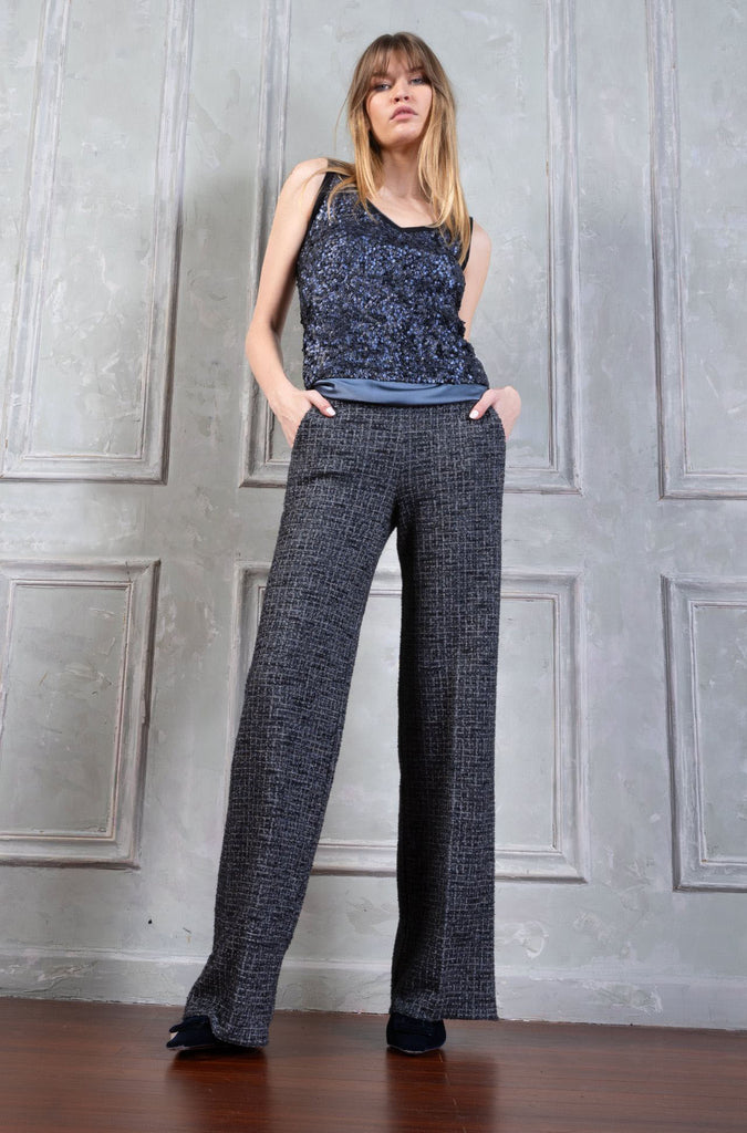 Avenue Montaigne Carla Boucle Pull On Wide Leg Pant F1737 | Glitz Charcoal