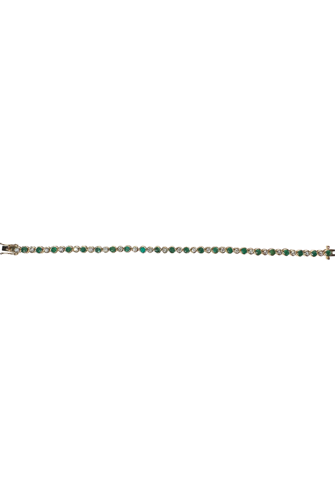 FC Creations 14K Gold Alternating Diamond Emerald Bezel Set Tennis Bracelet | Yellow Gold 1.50 Ct, 2.50 Ct