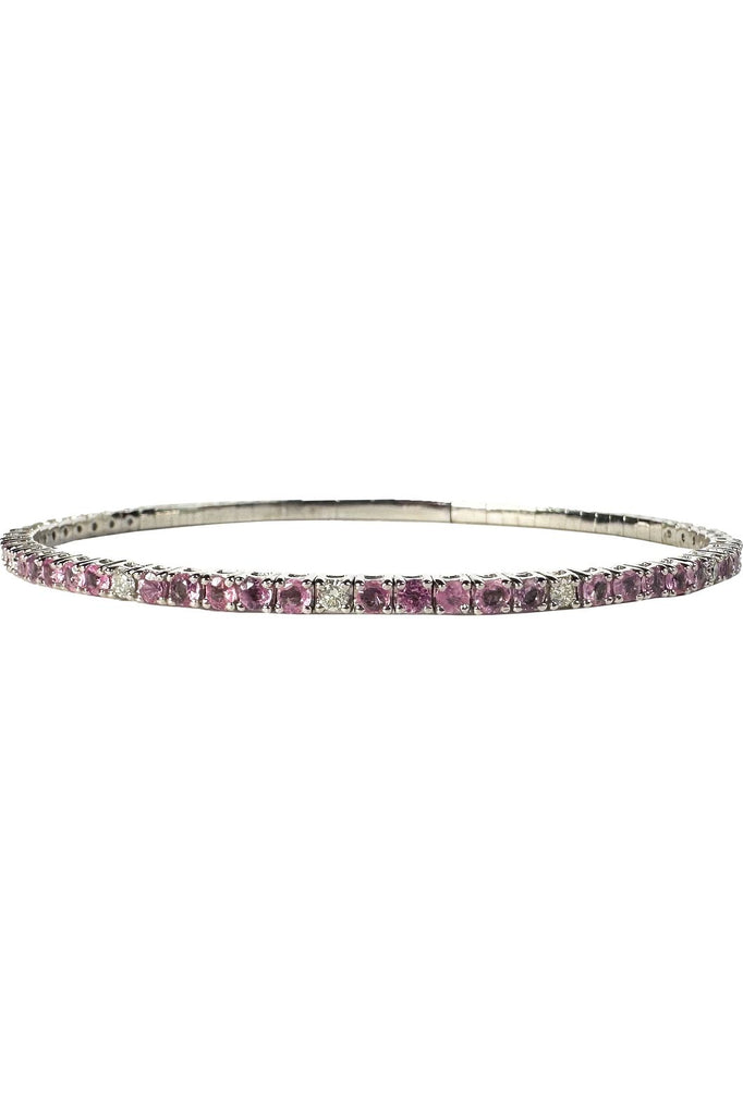 FC Creations Bracelet 14K Gold Pink Sapphire & Diamond Half Way Flexible Bangle CTTW 2.85 Carat | White Gold