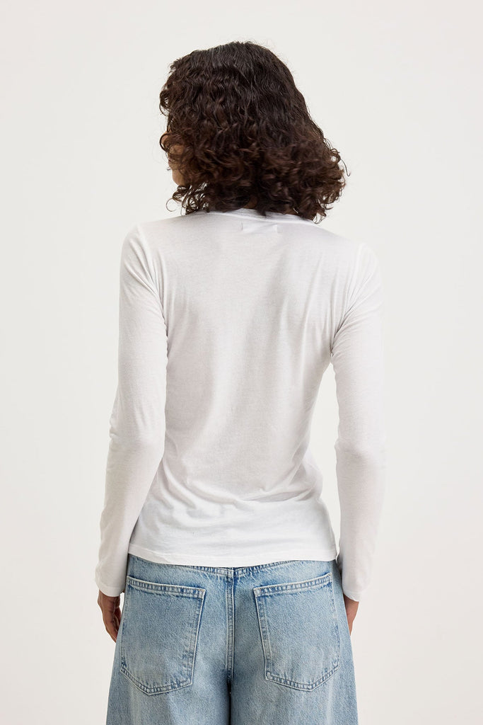 Velvet by Graham & Spencer Zofina Fitted Long Sleeve Gauzy Whisper Crew Neck Tee Shirt | White