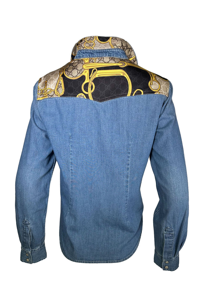 One Of A Kind Designer Scarf Western Shirt | Denim/Gucci