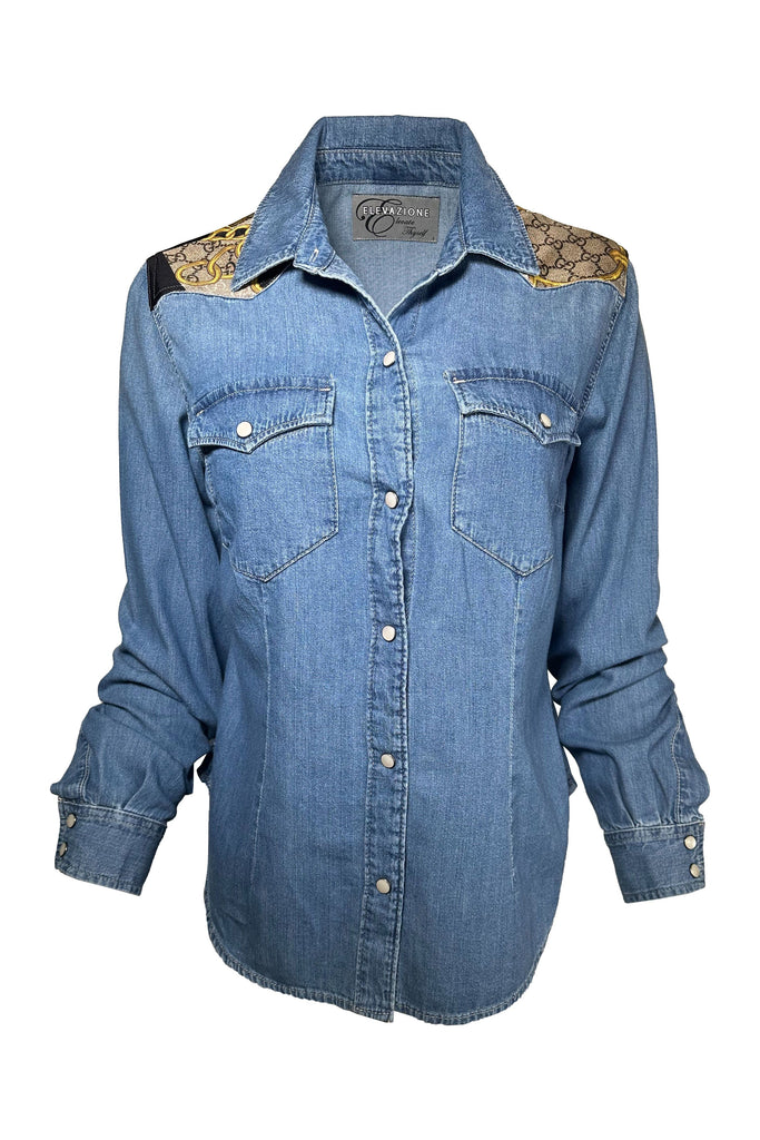 One Of A Kind Designer Scarf Western Shirt | Denim/Gucci