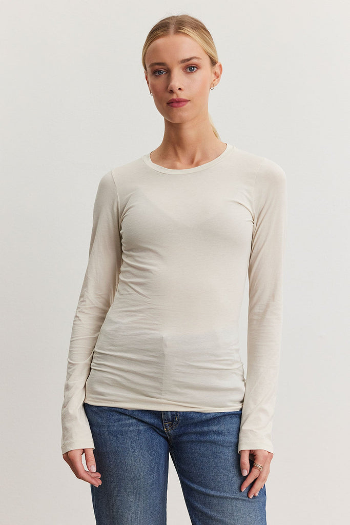 Velvet by Graham & Spencer Zofina Fitted Long Sleeve Gauzy Whisper Crew Neck Tee Shirt | Jasmine