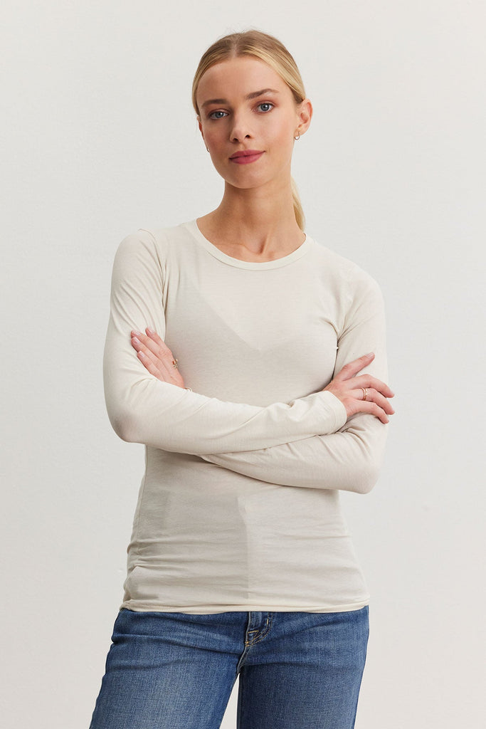 Velvet by Graham & Spencer Zofina Fitted Long Sleeve Gauzy Whisper Crew Neck Tee Shirt | Jasmine