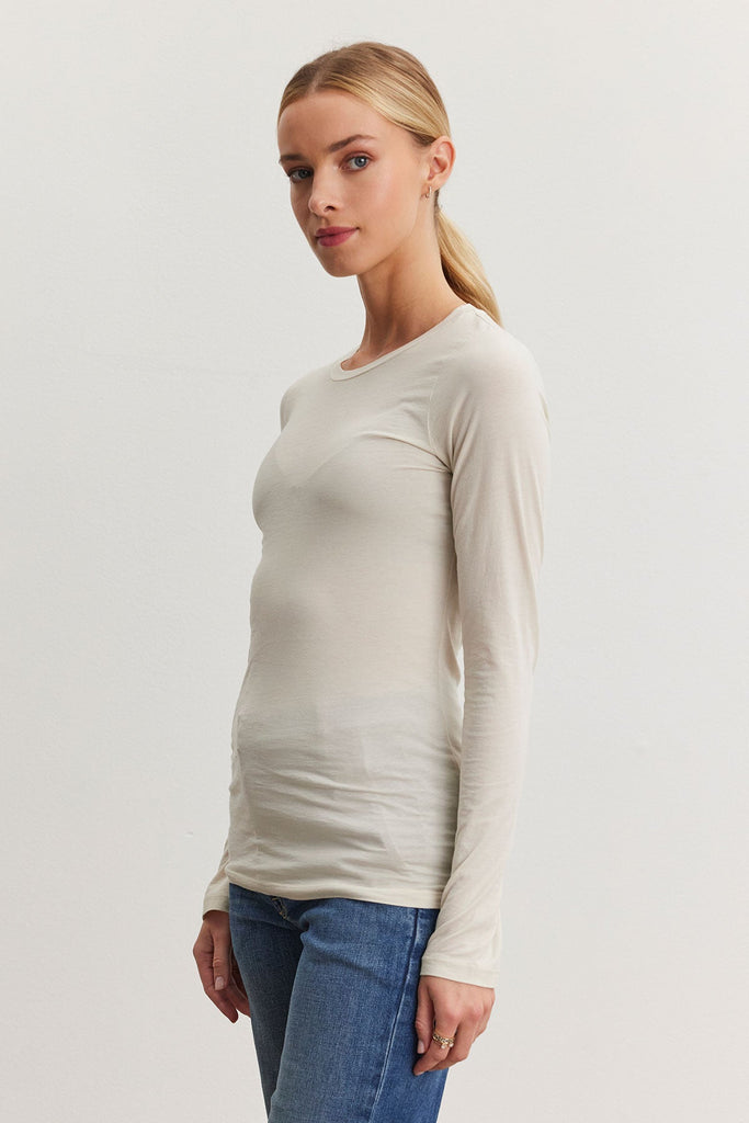 Velvet by Graham & Spencer Zofina Fitted Long Sleeve Gauzy Whisper Crew Neck Tee Shirt | Jasmine