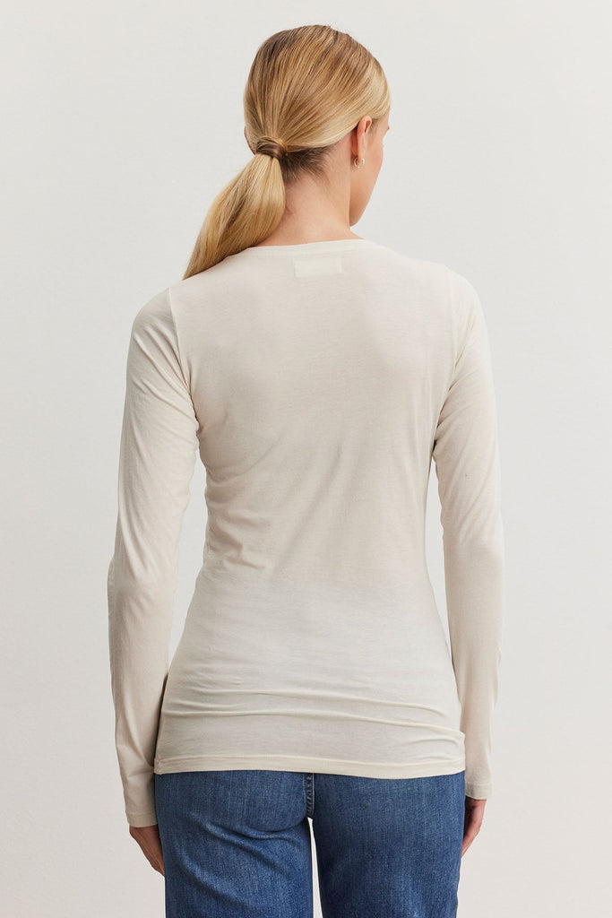 Velvet by Graham & Spencer Zofina Fitted Long Sleeve Gauzy Whisper Crew Neck Tee Shirt | Jasmine