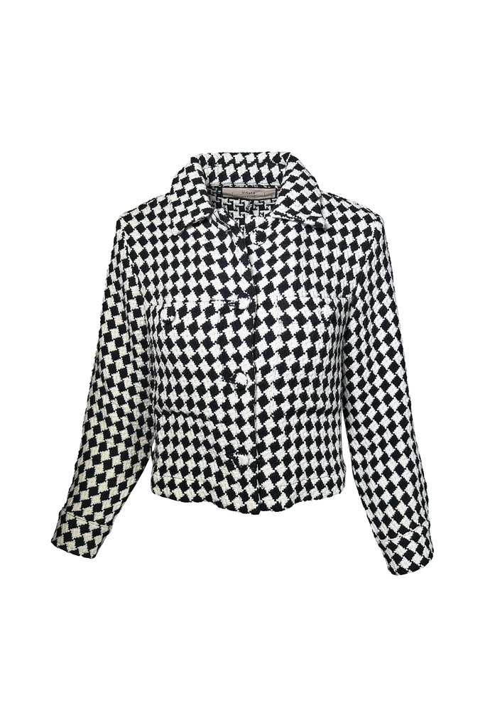 il fiato Geometric Tweed Cropped Jacket MH667 | Black/Ivory