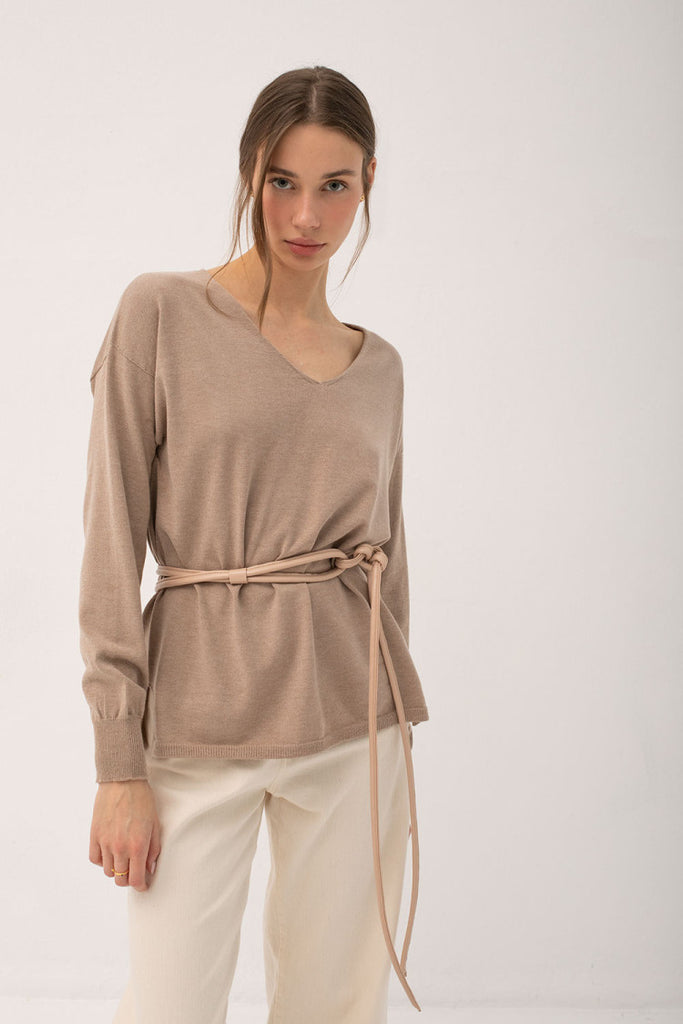 Mus & Bombon Basic V-Neck Sweater | Beige