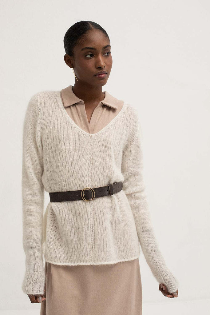 Mus & Bombon V-Neck Sweater | White