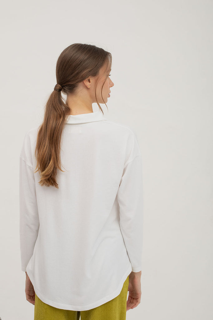 Mus & Bombon Long Sleeve Polo Shirt | White