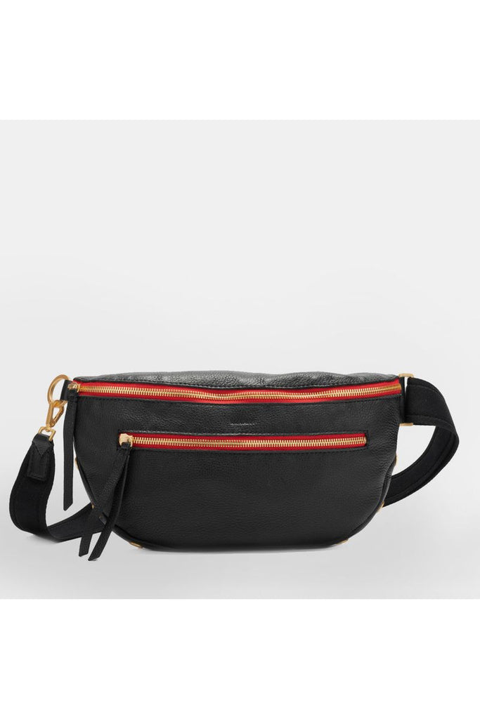 Hammitt Charles Crossbody Large Belt Bag 17676 | Black/Brushed Gold Red Zip