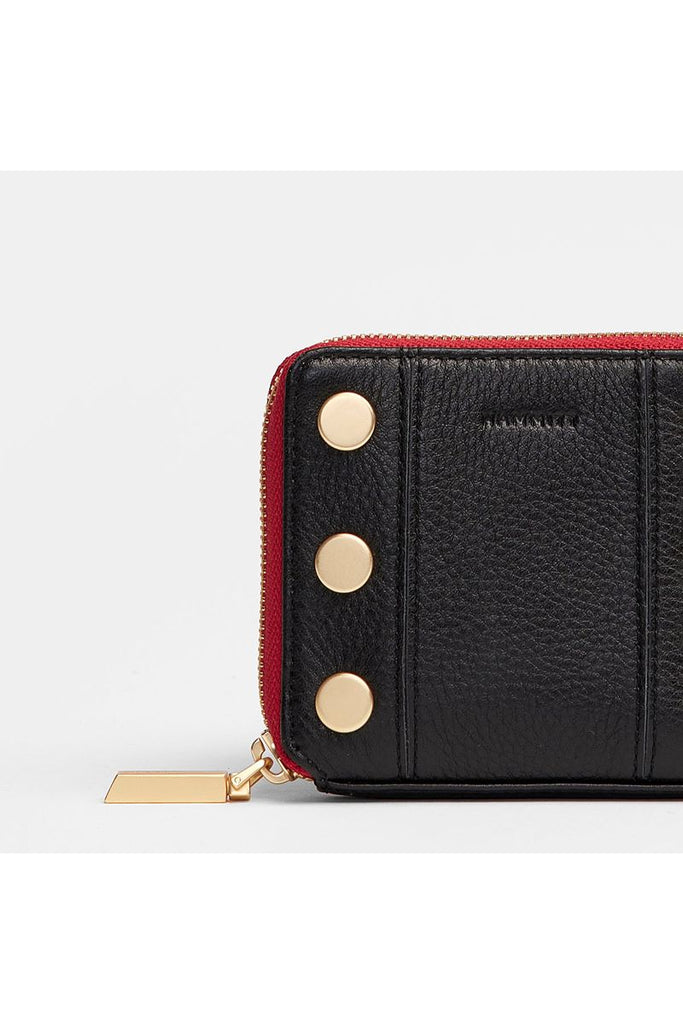 Hammitt 5 North Wallet 4586 | Black/Brushed Gold Red Zip