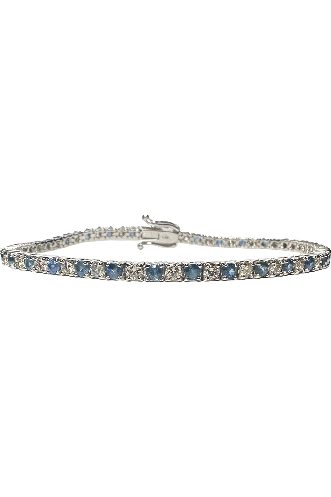 FC Creations 14K Gold Alternating Diamond Blue Sapphire Tennis Bracelet | White Gold 2.00 Ct, 2.75 Ct