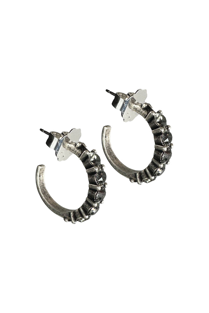 French Kande Earrings | Cinq Austrian Crystal Silver Huggies HUG5S | Black Diamond/Silver