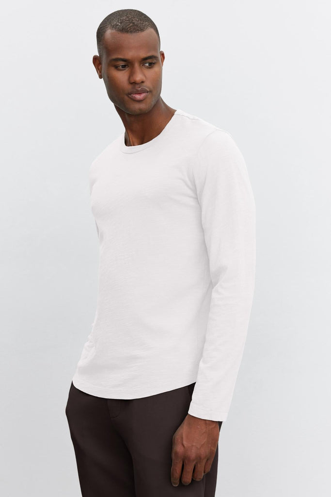 Velvet by Graham & Spencer Men's Kai Cotton Slub Long Sleeve Crew Neck Tee | White