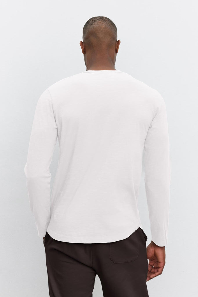 Velvet by Graham & Spencer Men's Kai Cotton Slub Long Sleeve Crew Neck Tee | White