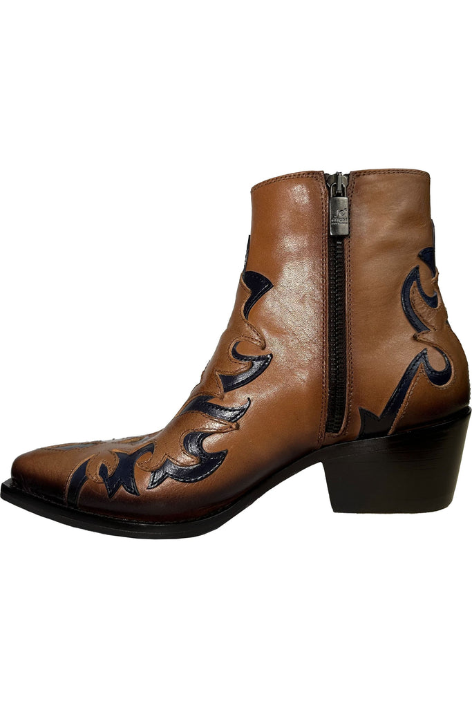 Jo Ghost Tanya 3307 Western Ankle Boot | Tan/Blue