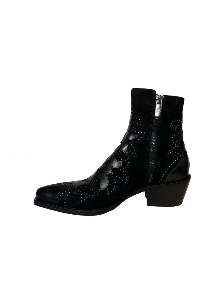 Jo Ghost Tanya 3307 Western Ankle Boot | Studded Washed Black