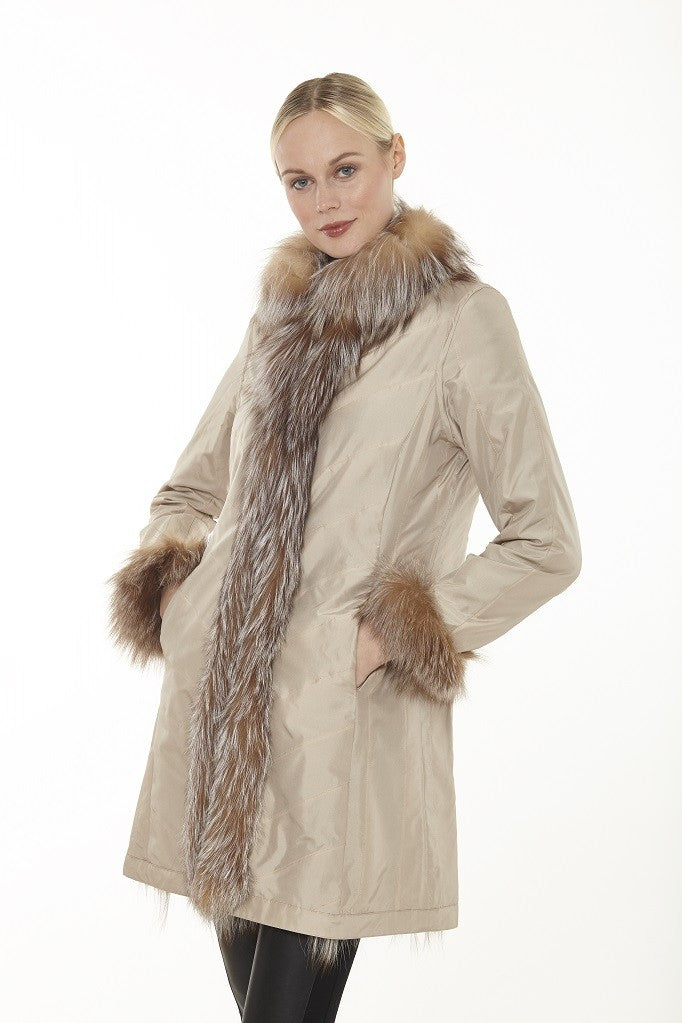 Linda Richards Reversible Genuine Fox 3/4 Chevron Coat 9499 | Golden